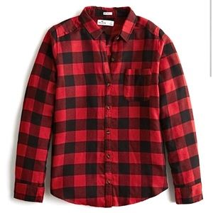 Hollister red and black plaid flannel button up XS